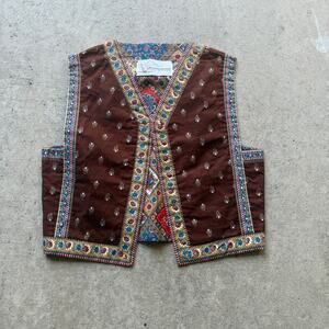 Women's Vintage Suttles & Seawinds Canada Brown Floral Cottagecore Vest Sz Small
